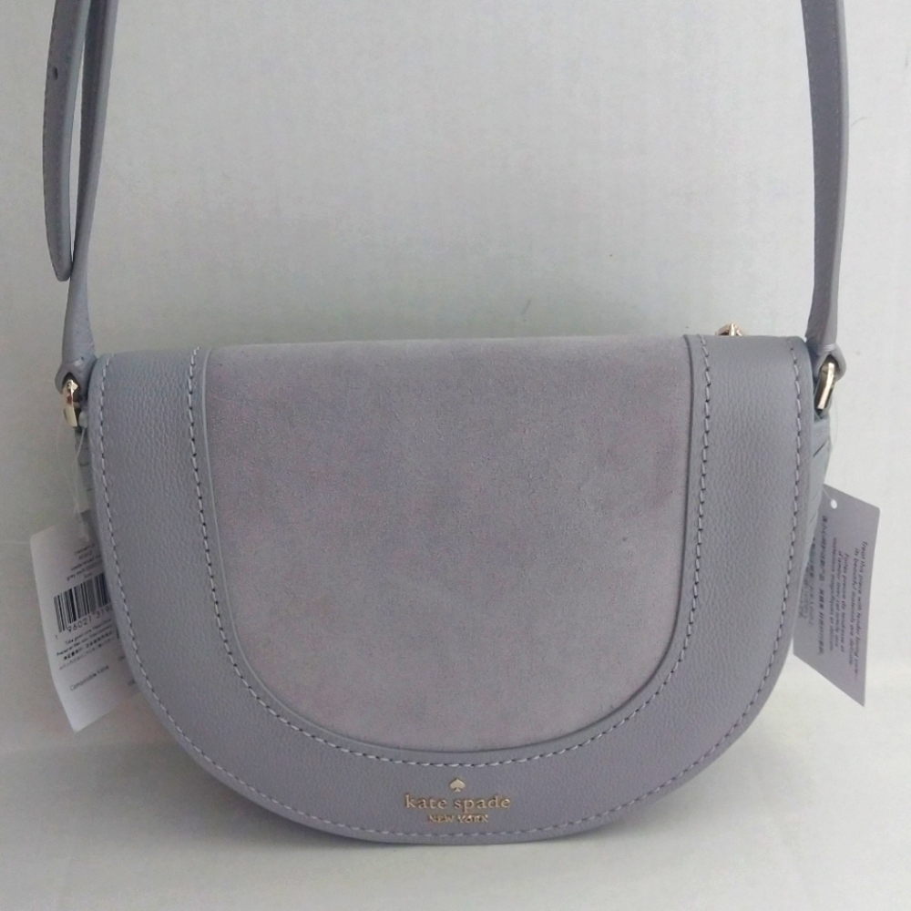 Kate Spade Luna Crescent Suade Crossbody Purse Grey Leather KC613 New! NWT!